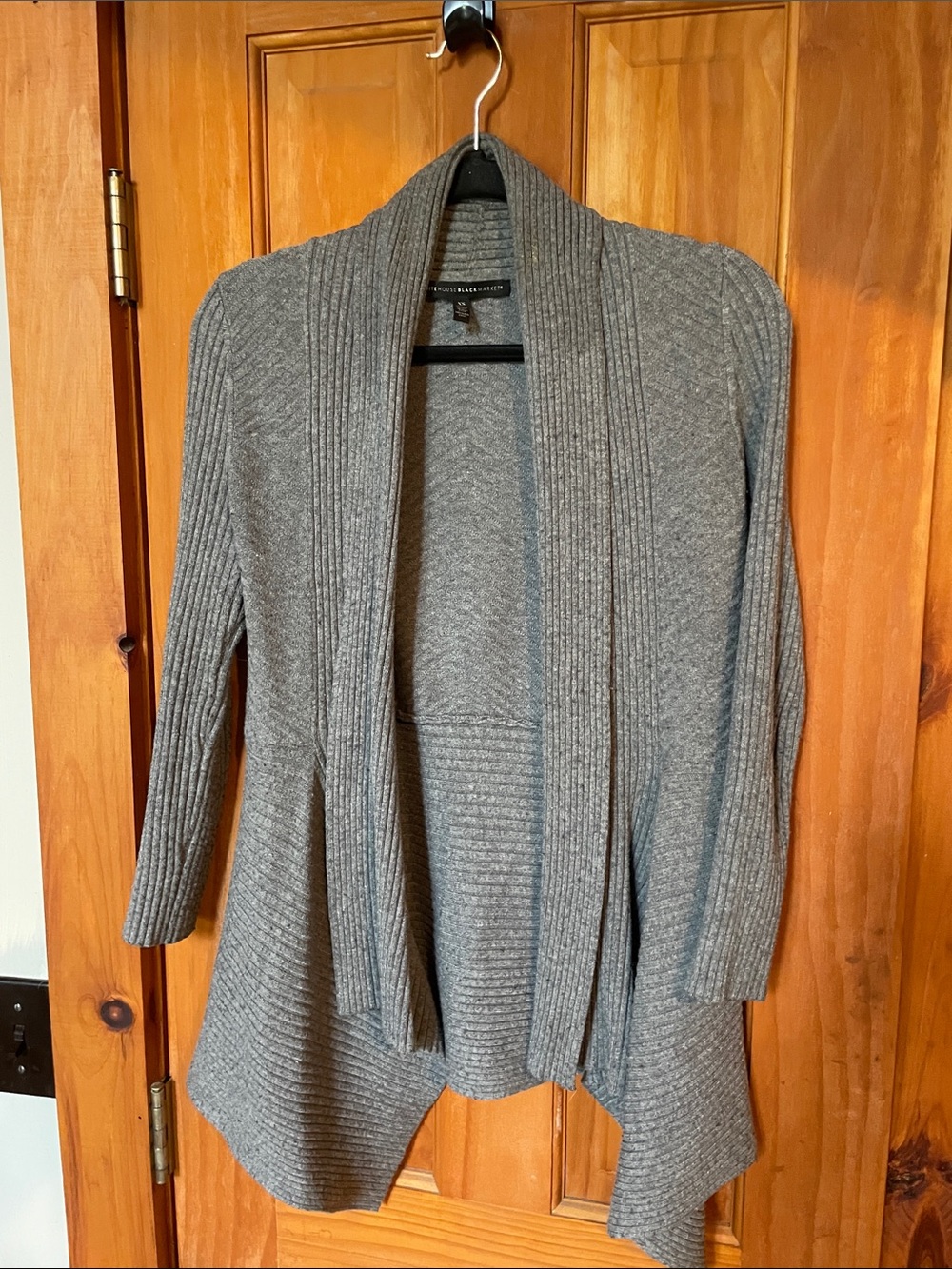 White House Black Market Gray Ribbed Open-Front Cardigan